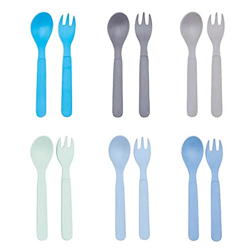 12Pcs Children Kids Flatware Set Multi Color Spoon Plastic Cutlery Utensil WE